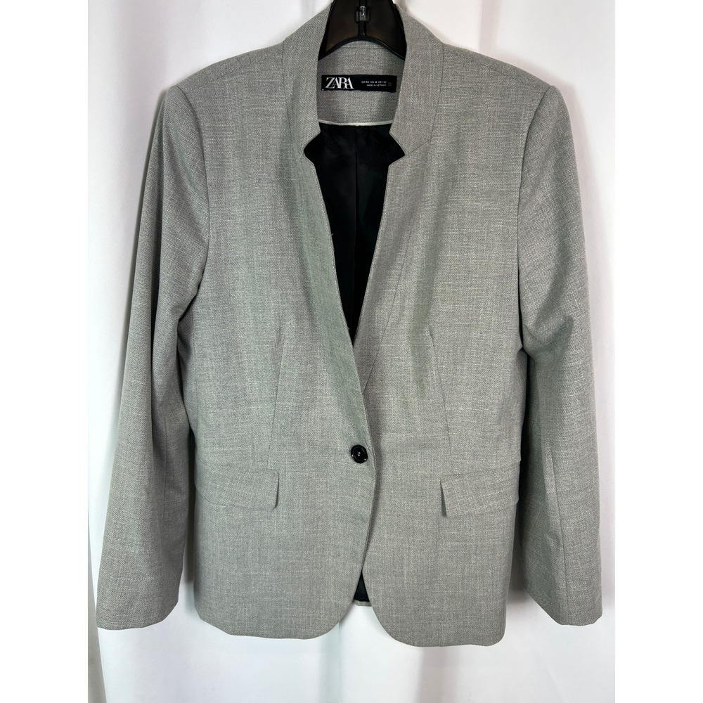 Zara Gray Solid Single Button Blazer Jacket Professional Office Workwear Size 10